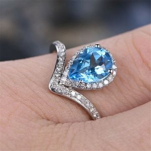 925 Silver Pear Cut Aquamarine Ring New